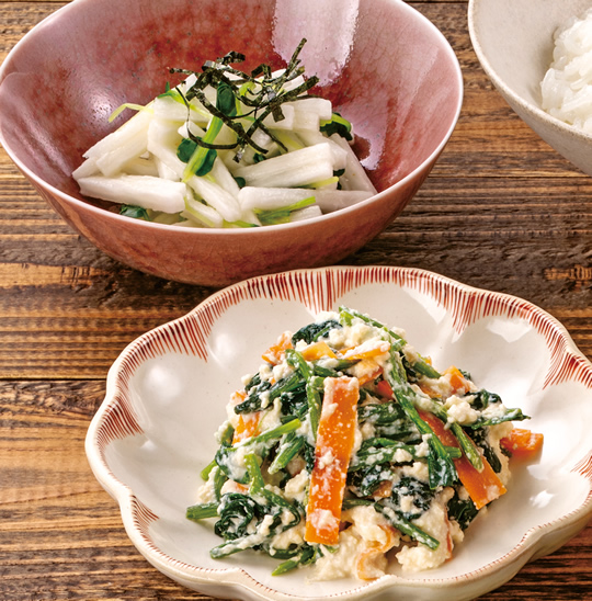 「ほうれん草の白あえと長芋の二杯酢」